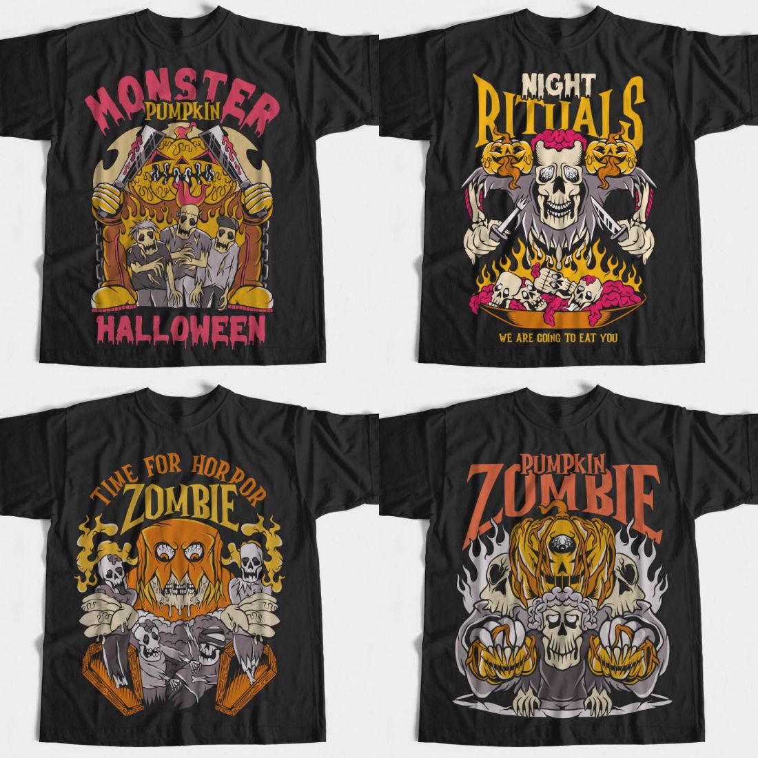 Halloween Zombie Vector T-shirt Designs Bundle preview image.
