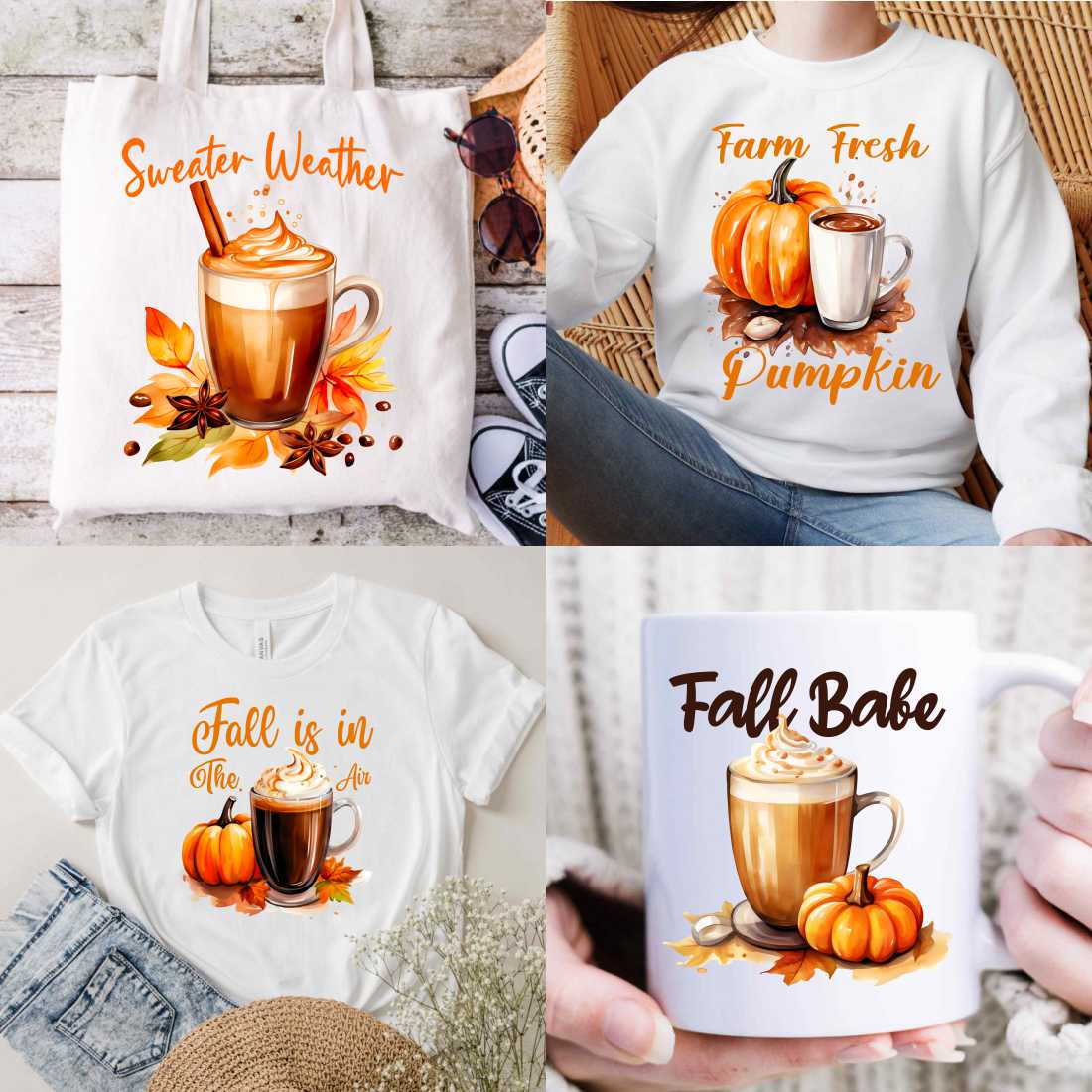 Pumpkin Fall Spice Coffee PNG Sublimation Bundle, Fall T-shirt Designs preview image.