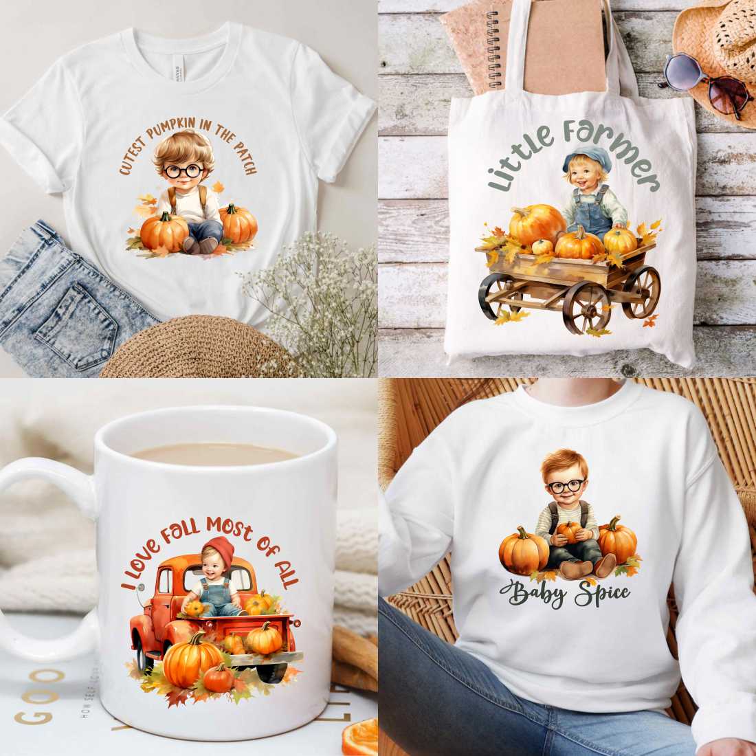 Cute Fall Baby on the Farm Sublimation Designs PNG Bundle preview image.