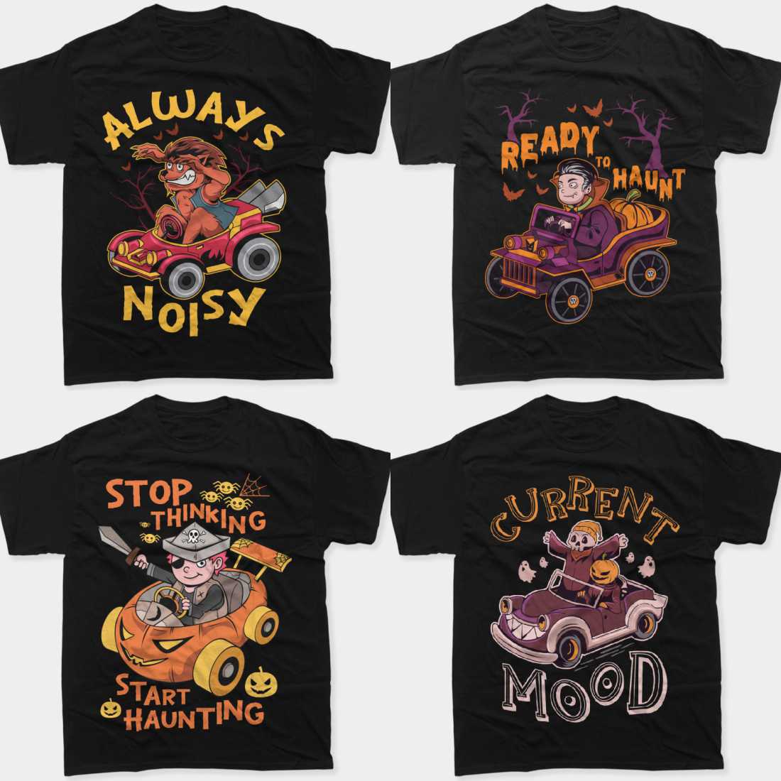 Horror Driving Party Halloween Vector T-shirt Designs Bundle preview image.