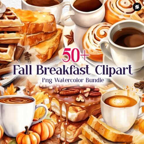 Fall Breakfast Clipart PNG Bundle, Food and Drink Watercolor Collection cover image.