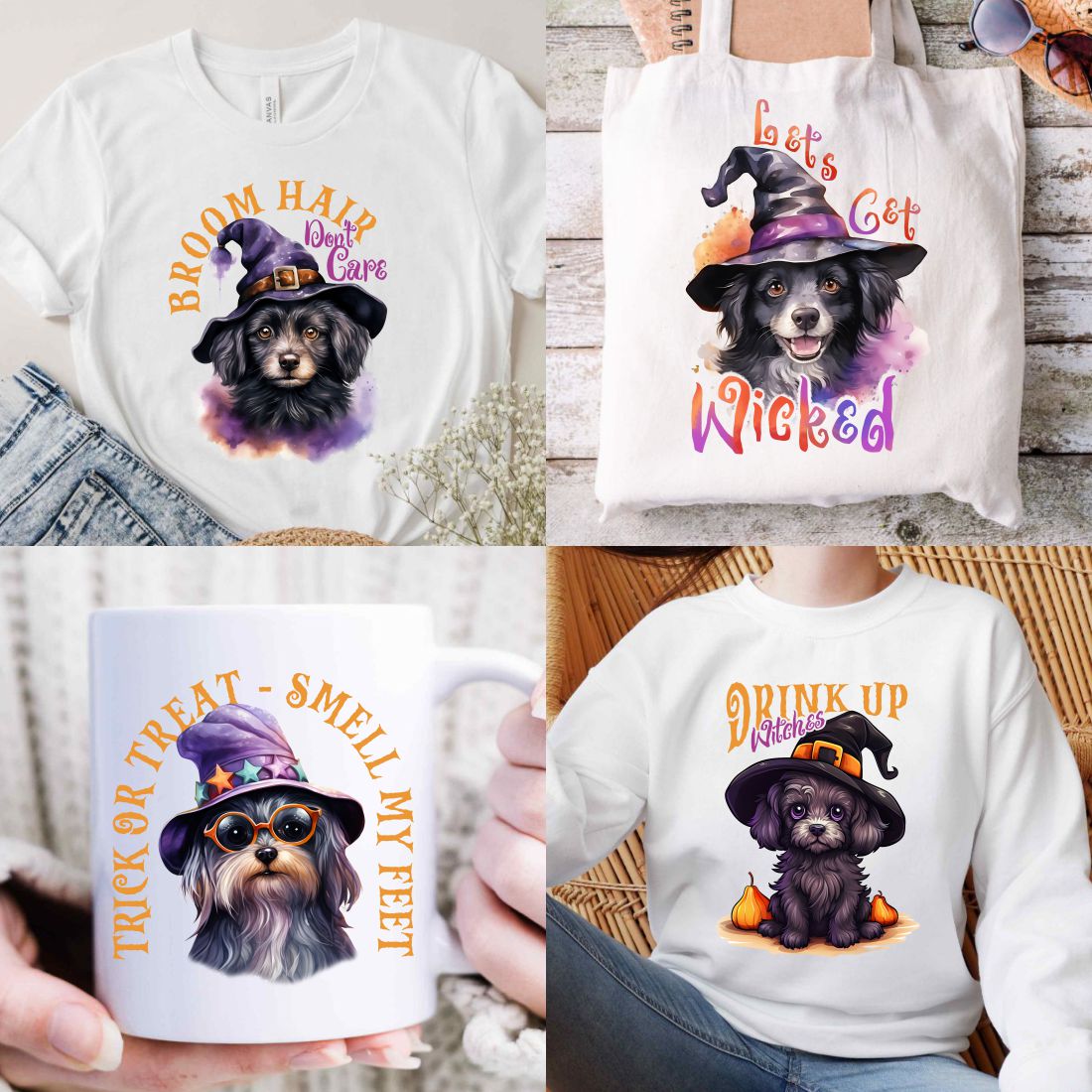 Halloween Witch Dogs Quotes Sublimation Designs Bundle preview image.