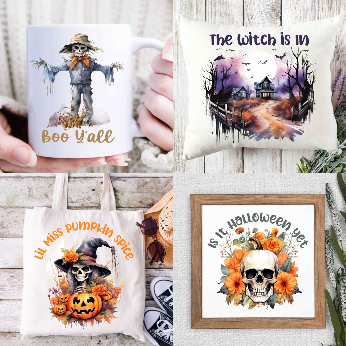 Halloween Sublimation Designs Bundle | Fall Halloween PNG Watercolor Collection preview image.