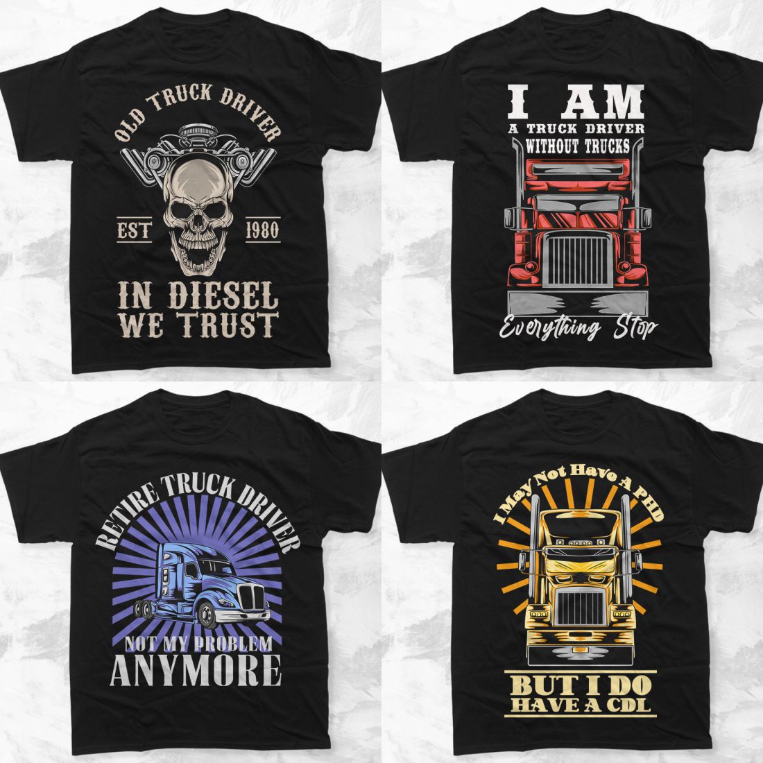 Vintage Truck Driver T-shirt Vector Designs Bundle, American Trucker Graphic T-shirt Collection preview image.