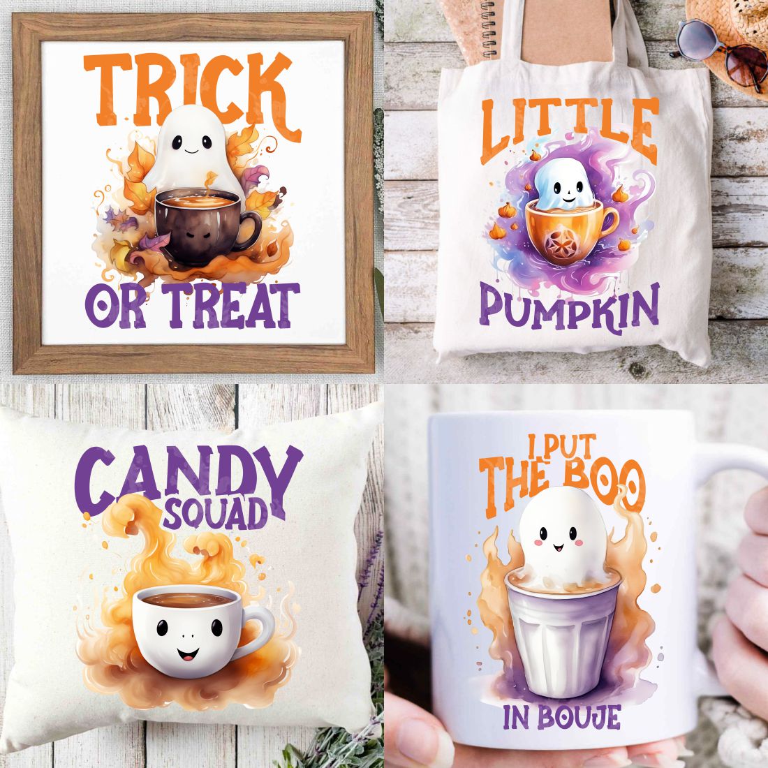 Cute Ghost with Coffee Halloween Designs Sublimation Bundle preview image.