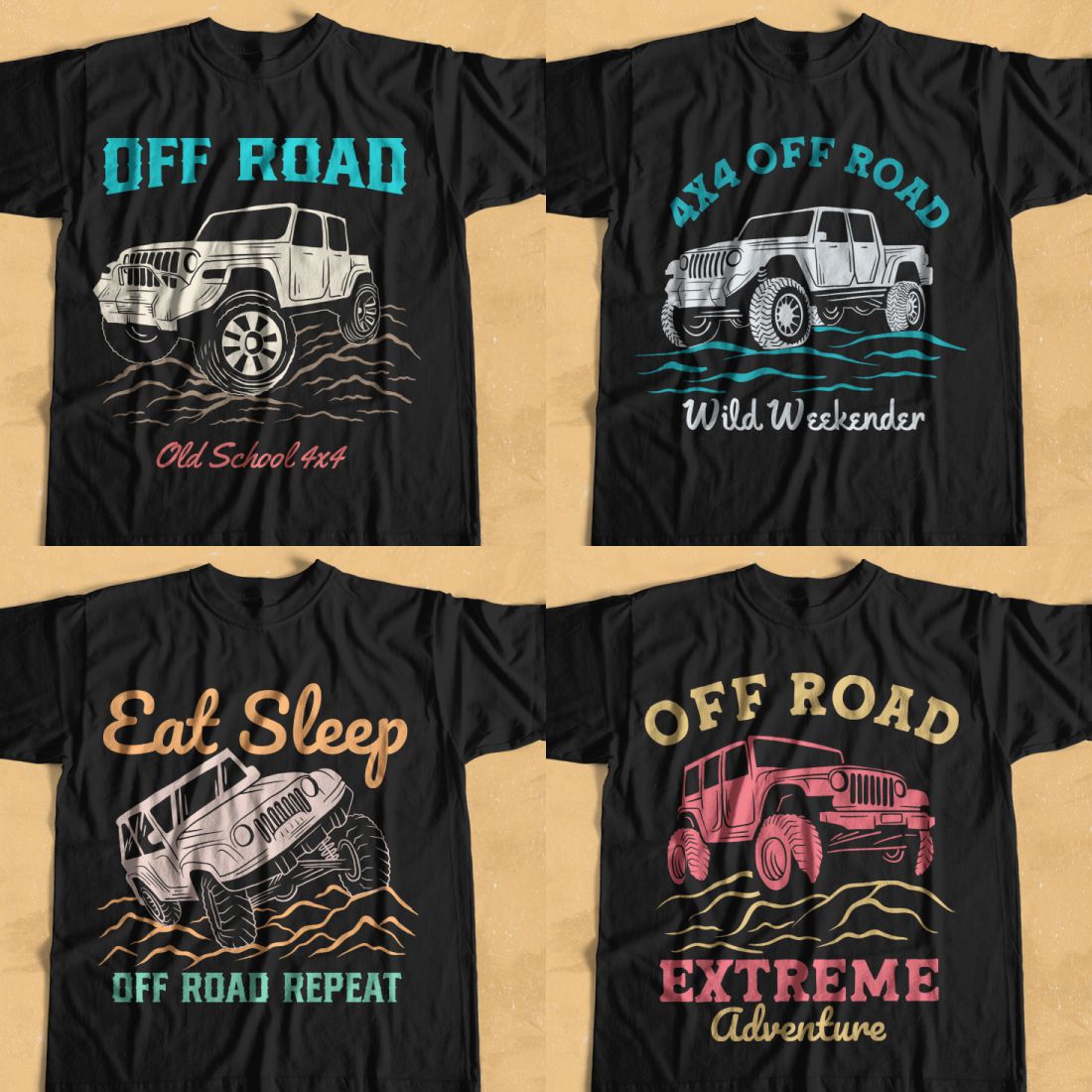 Vintage Off Road Adventure T-shirt Designs Vector Bundle, Off Road Expedition Graphic T-shirt for Club Community preview image.