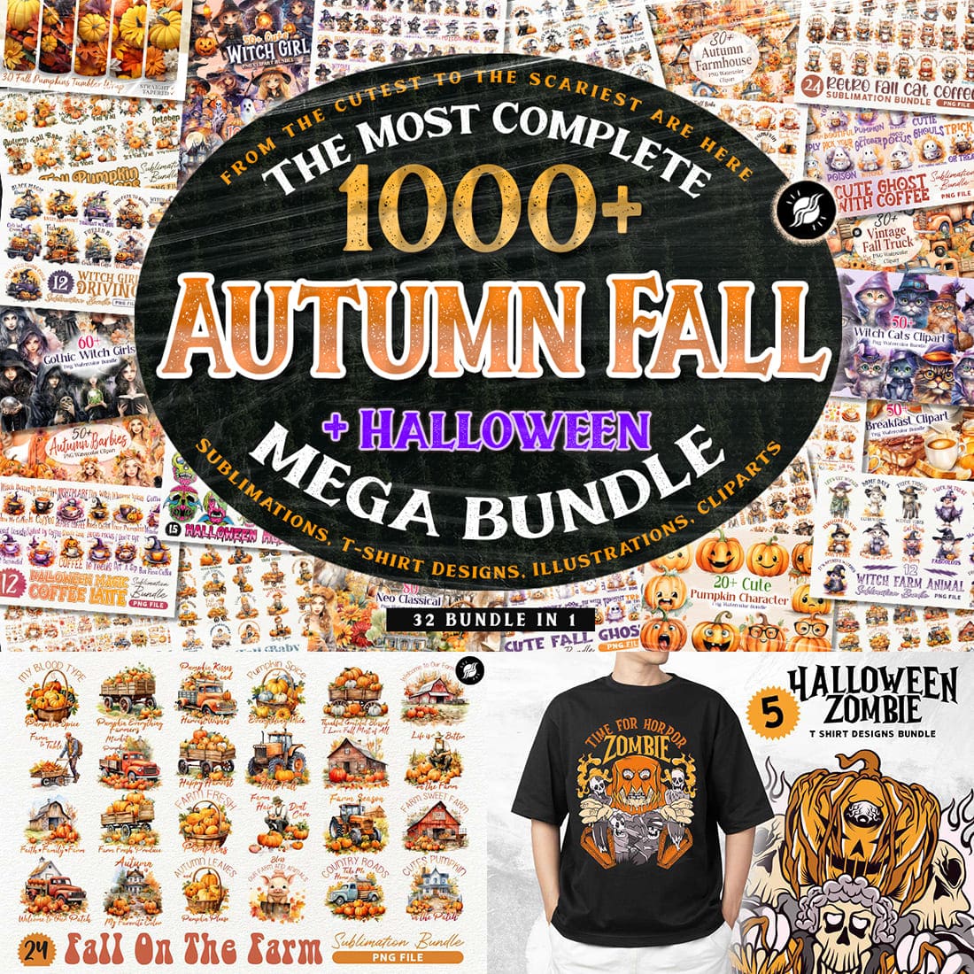 Autumn Fall Halloween Sublimation Designs Bundle cover image.