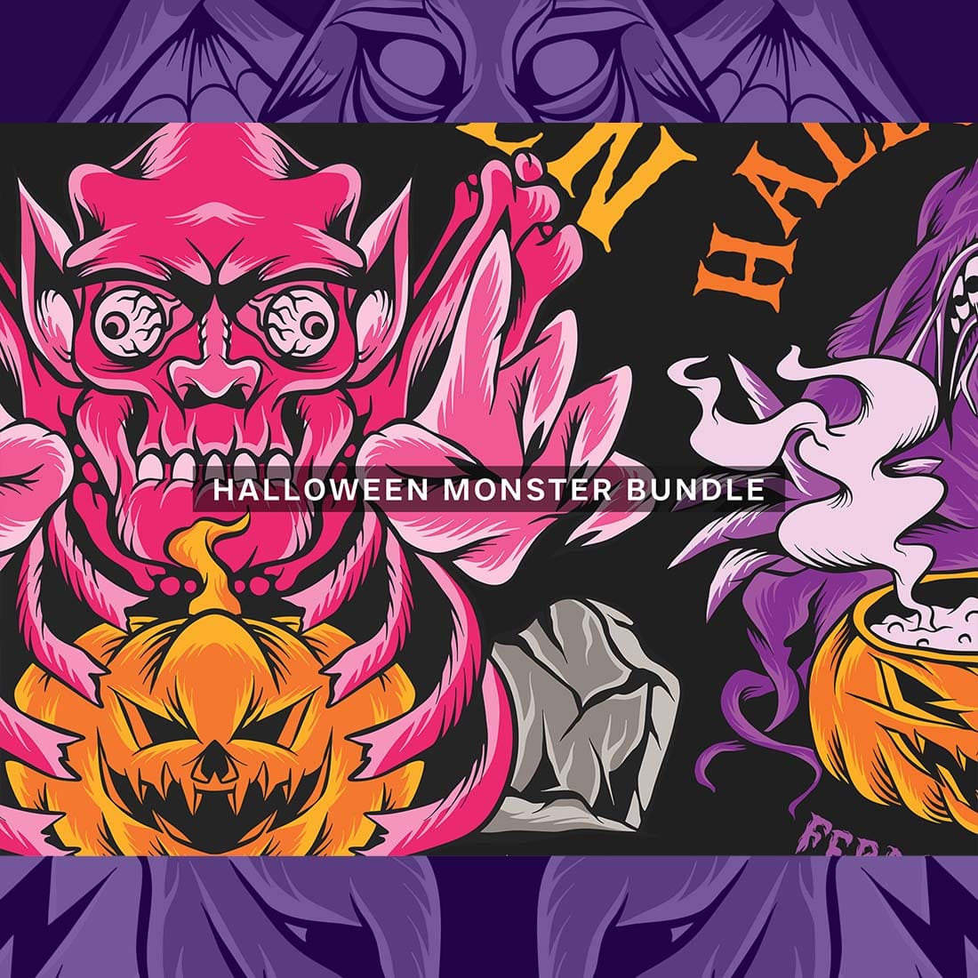 Halloween Monster T-shirt Designs Vector Bundle, Spooky Halloween Zombie Creatures Illustration Sublimation Collection cover image.