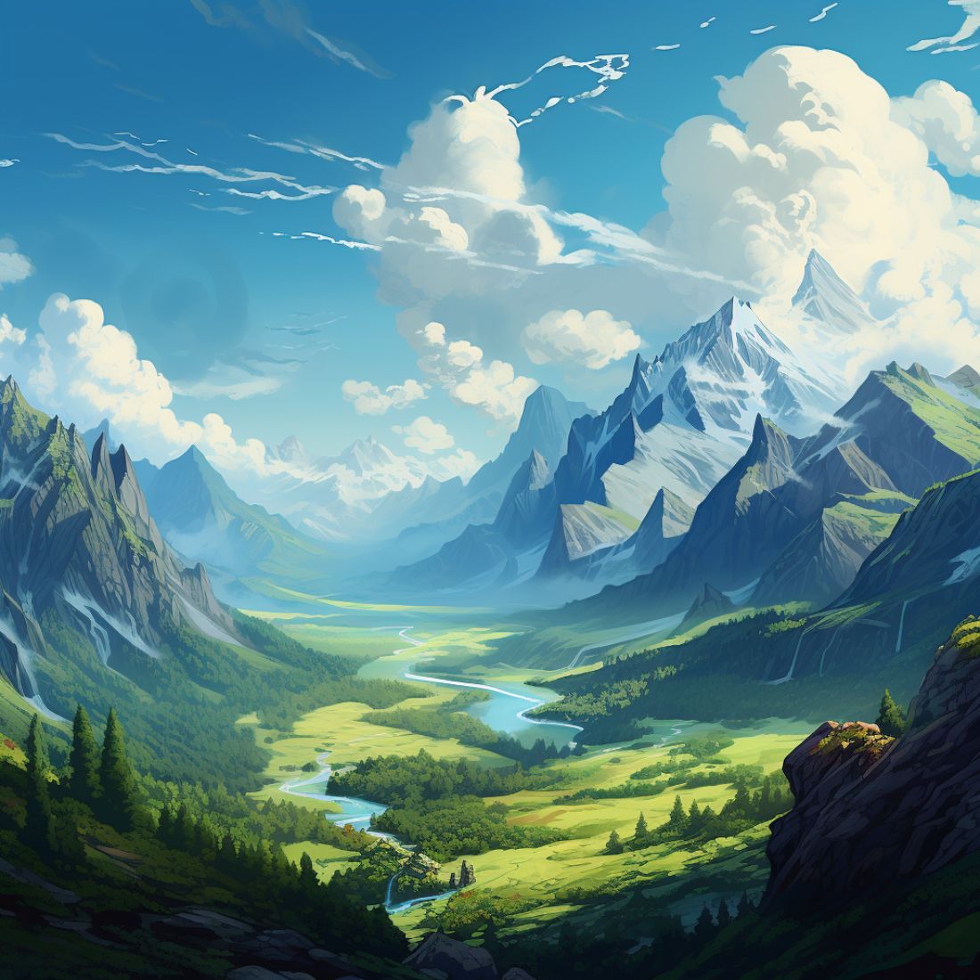 Sunset-mountains illustrations preview image.