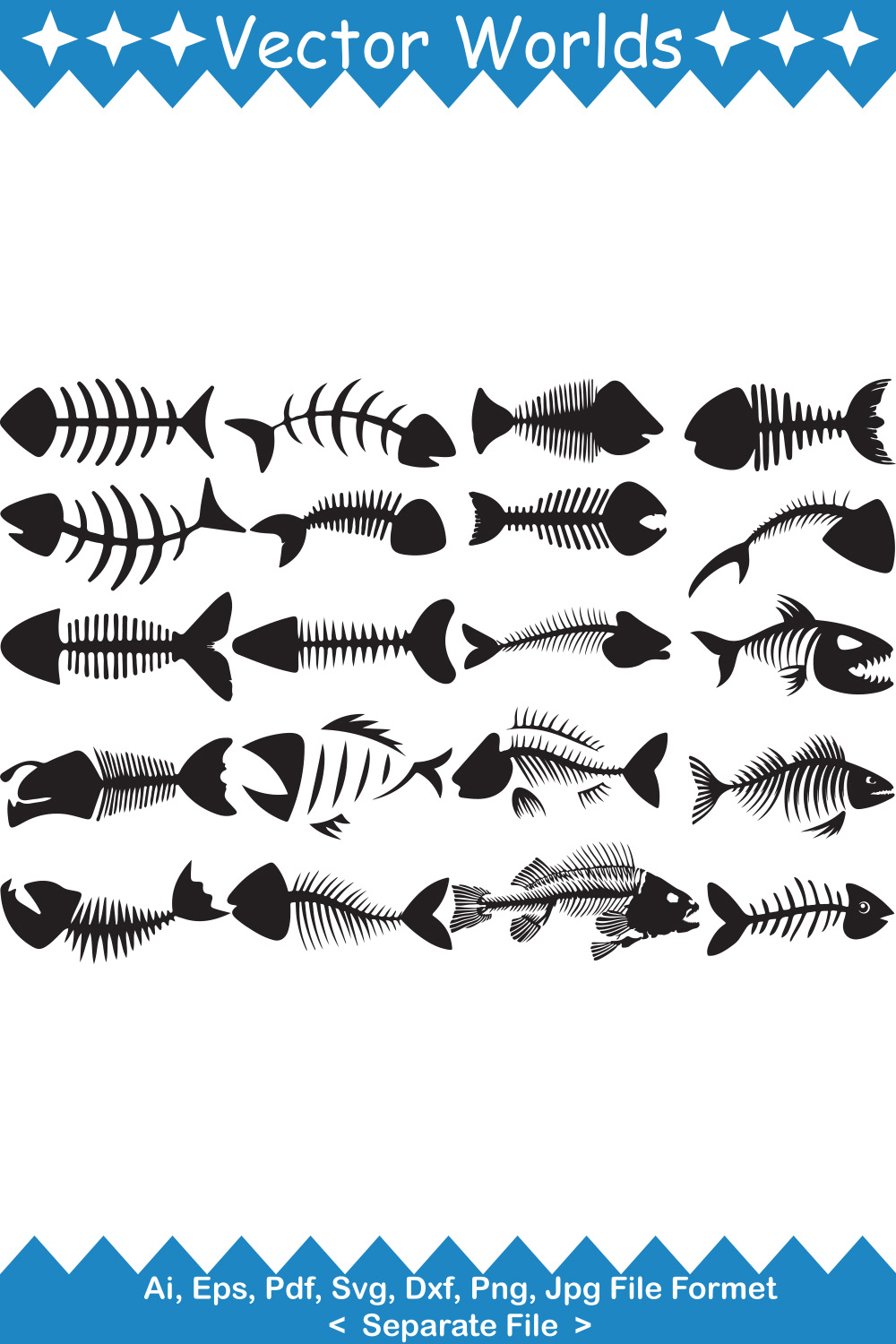 Skeleton Fish SVG Vector Design pinterest preview image.