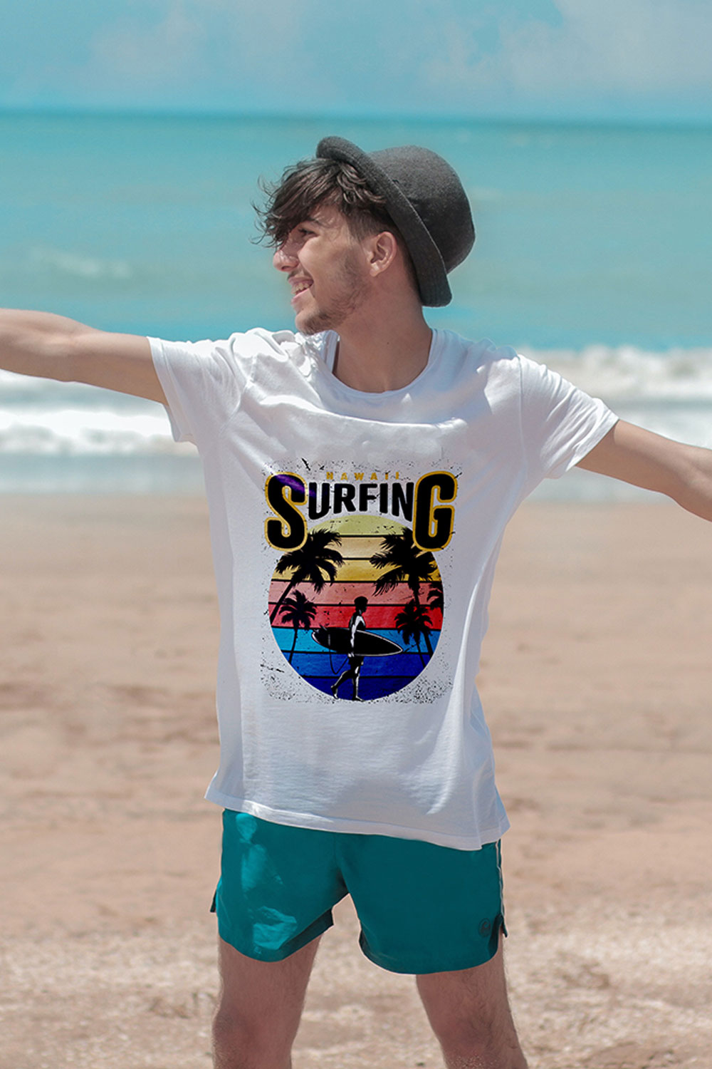 Tropical Beacj Surfing T-Shirt pinterest preview image.