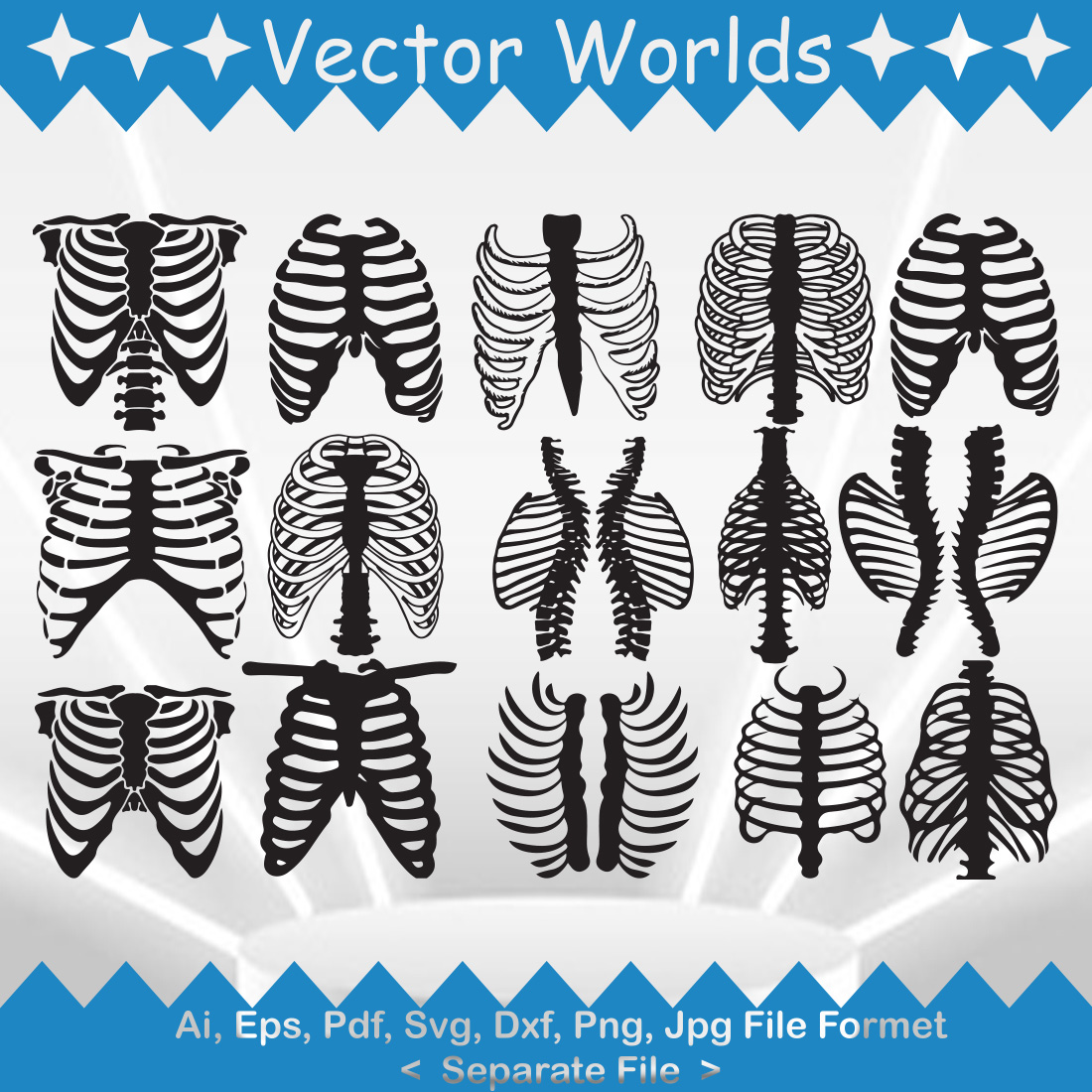 Skeleton Rib Cage SVG Vector Design preview image.