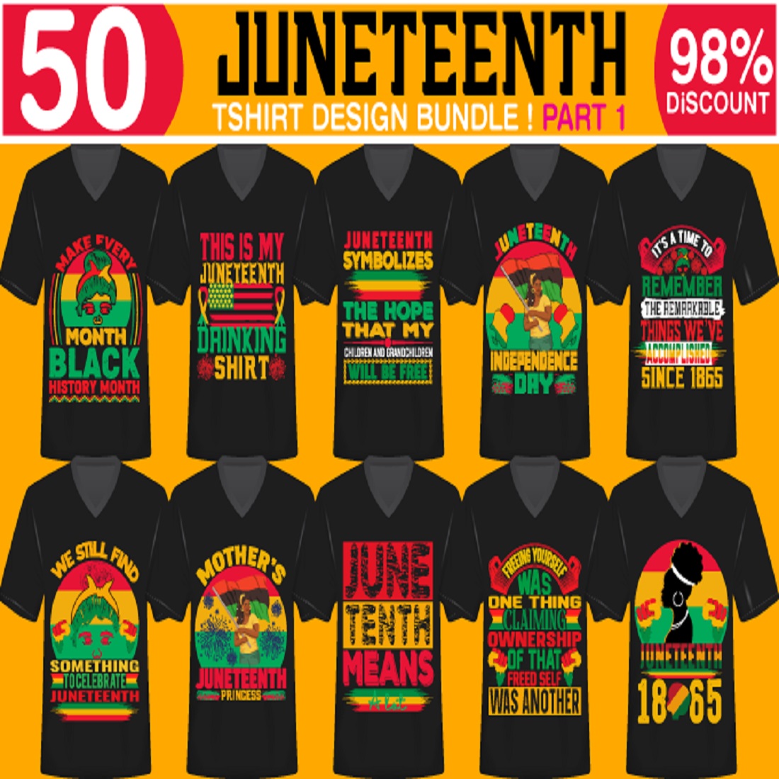 50 Best Juneteenth T-shirt Bundle preview image.