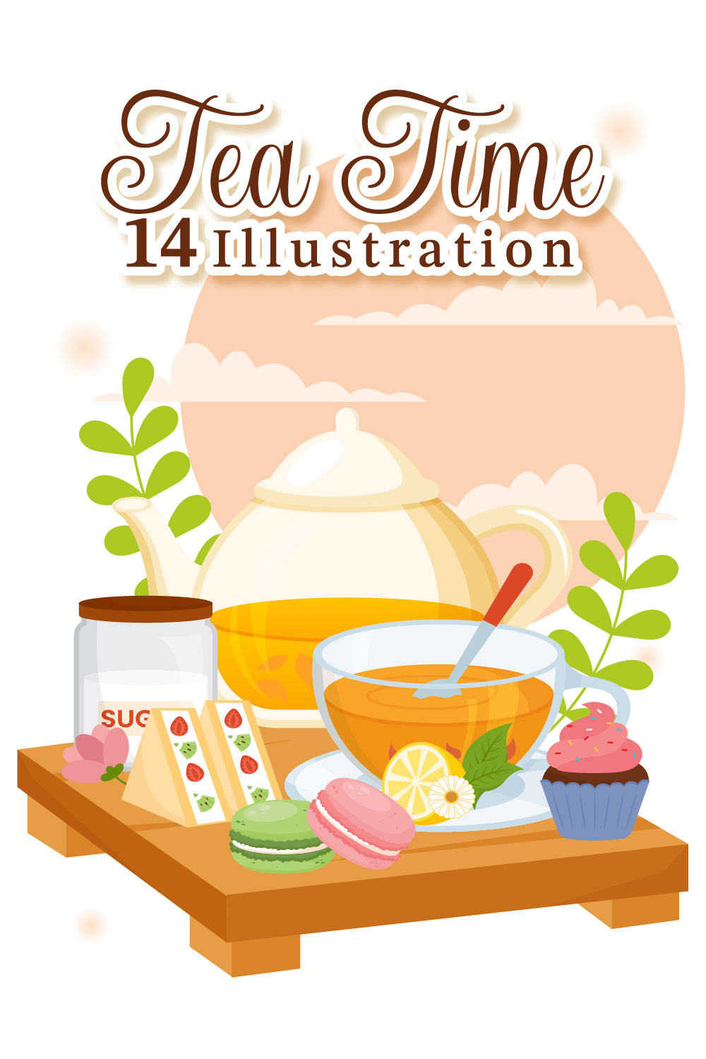 14 Tea Time Vector Illustration pinterest preview image.