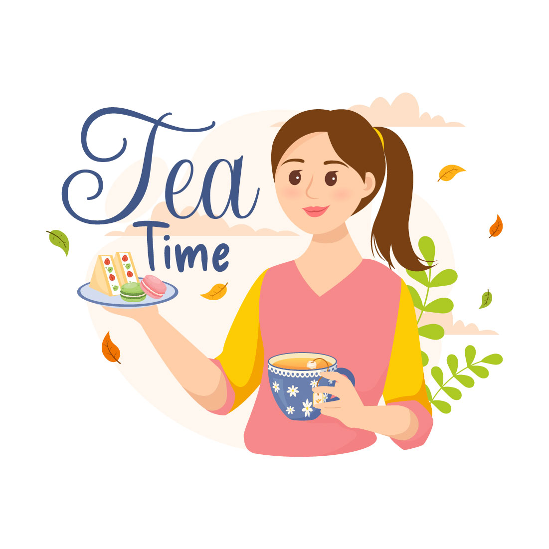 14 Tea Time Vector Illustration preview image.