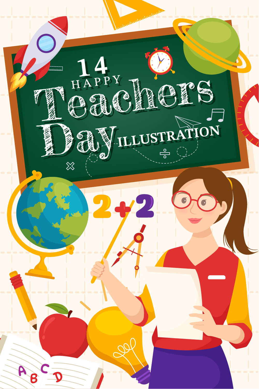 14 Happy Teacher's Day Illustration pinterest preview image.