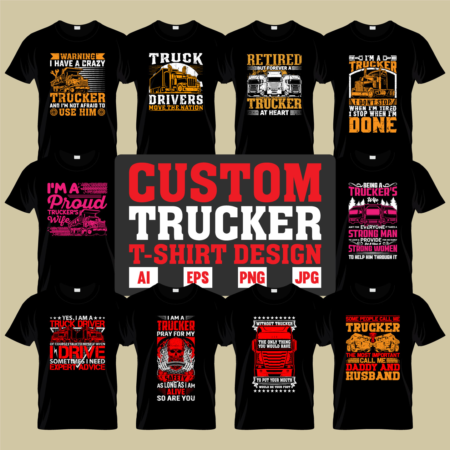 Custom Truck Driver T-shirt Design Bundle preview image.