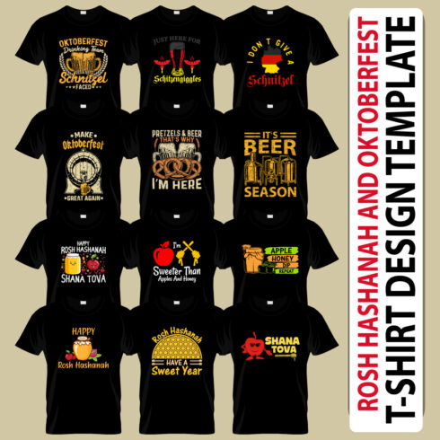 Rosh-Hashanah And Oktoberfest combo t-shirt designs template cover image.