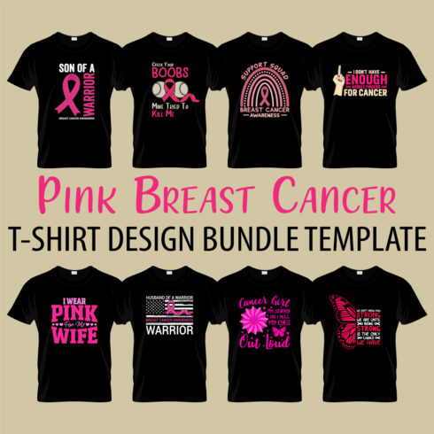 Pink Breast Cancer T-shirt Designs Bundle cover image.