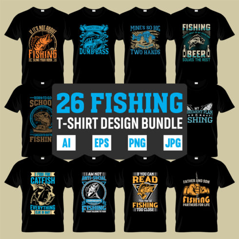Editable Fishing T-Shirt Design Bundle Template cover image.