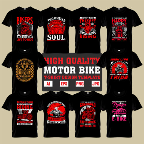 Creative Motorcycle-Biker Print Ready T-Shirt Design cover image.