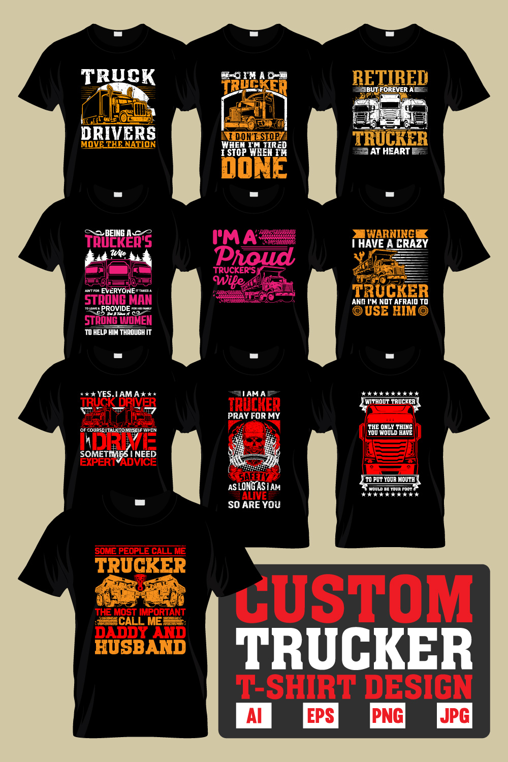 Custom Truck Driver T-shirt Design Bundle pinterest preview image.