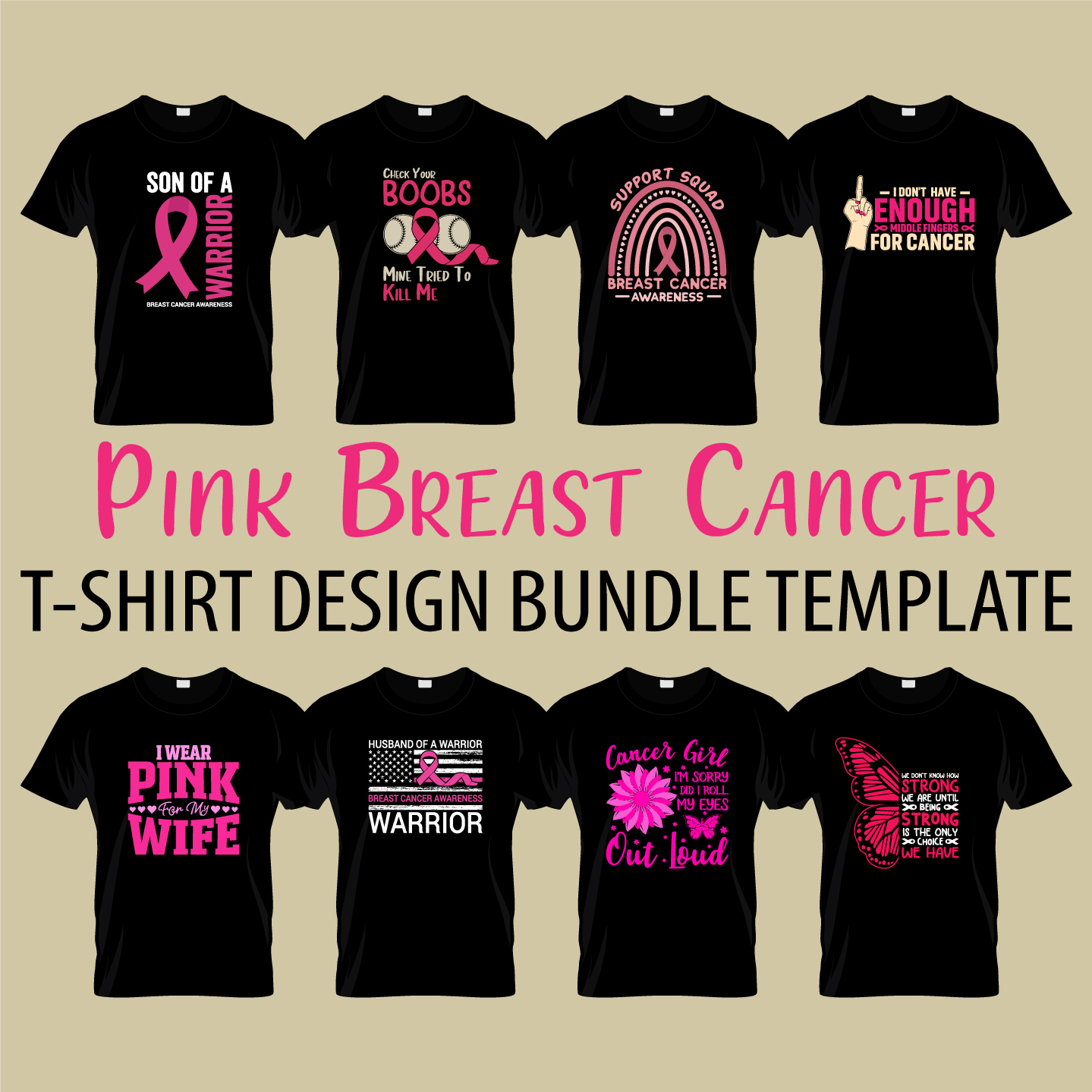 Pink Breast Cancer T-shirt Designs Bundle preview image.