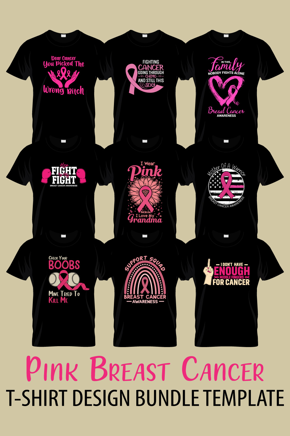 Pink Breast Cancer T-shirt Designs Bundle pinterest preview image.