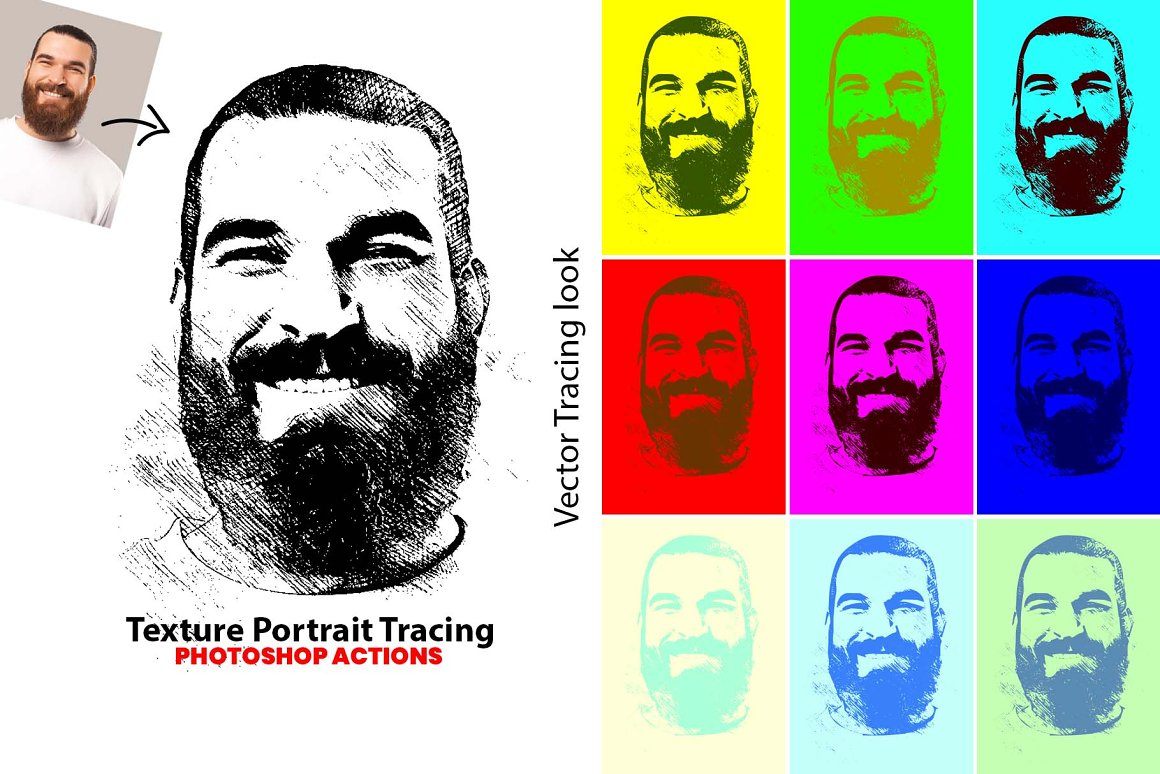 texture portrait tracing photoshop actions 966