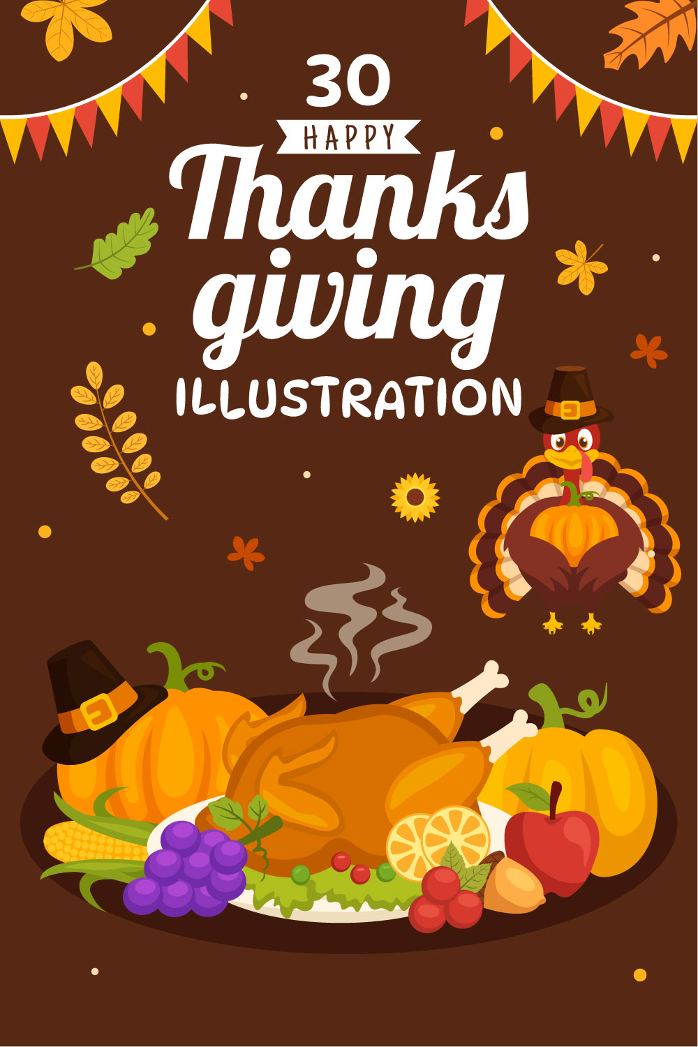 30 Happy Thanksgiving Day Illustration pinterest preview image.