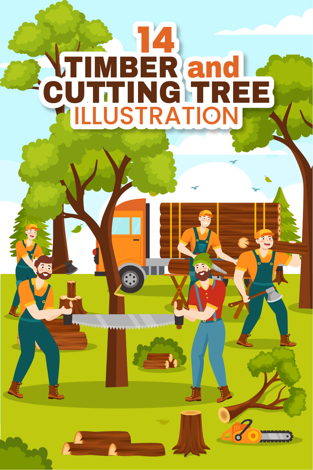 16 Chopping Timber and Cutting Tree Illustration pinterest preview image.