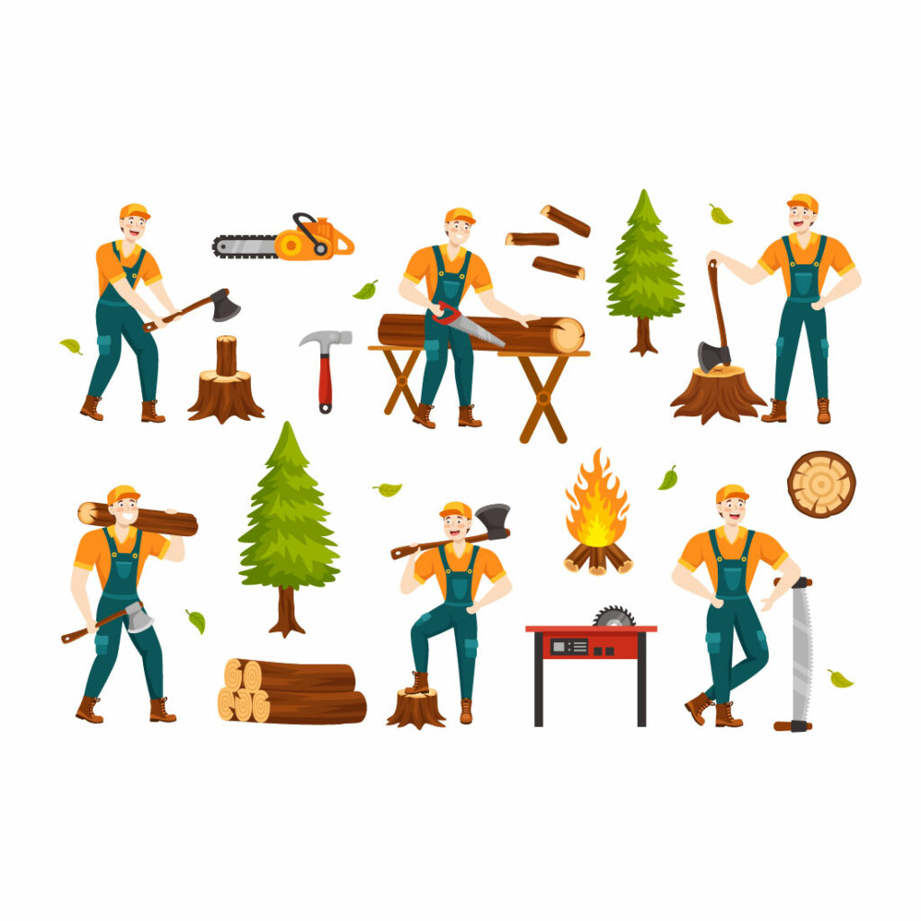 16 Chopping Timber and Cutting Tree Illustration - MasterBundles