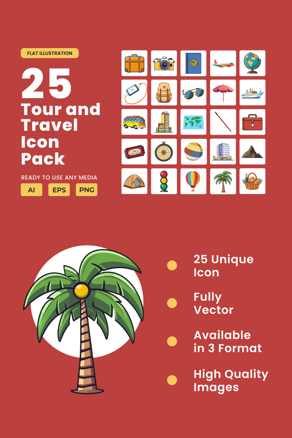 Tour and Travel 2D Icon Illustration Set Vol 1 pinterest preview image.