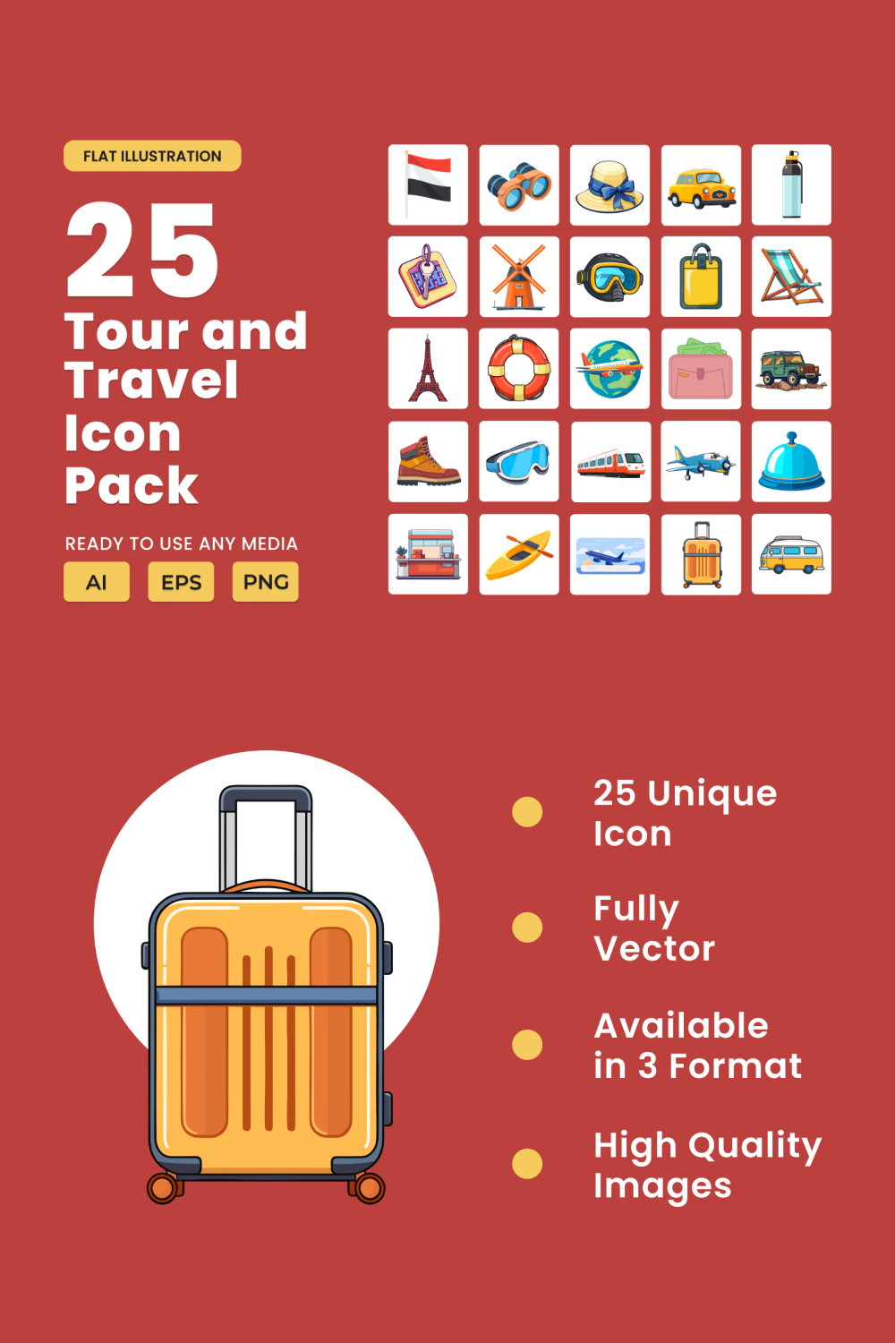 Tour and Travel 2D Icon Illustration Set Vol 2 pinterest preview image.