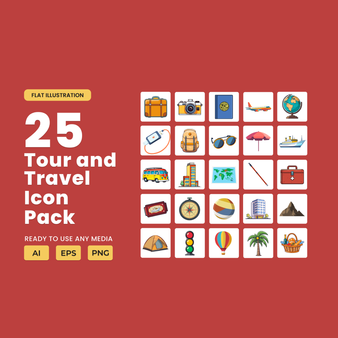 Tour and Travel 2D Icon Illustration Set Vol 1 preview image.