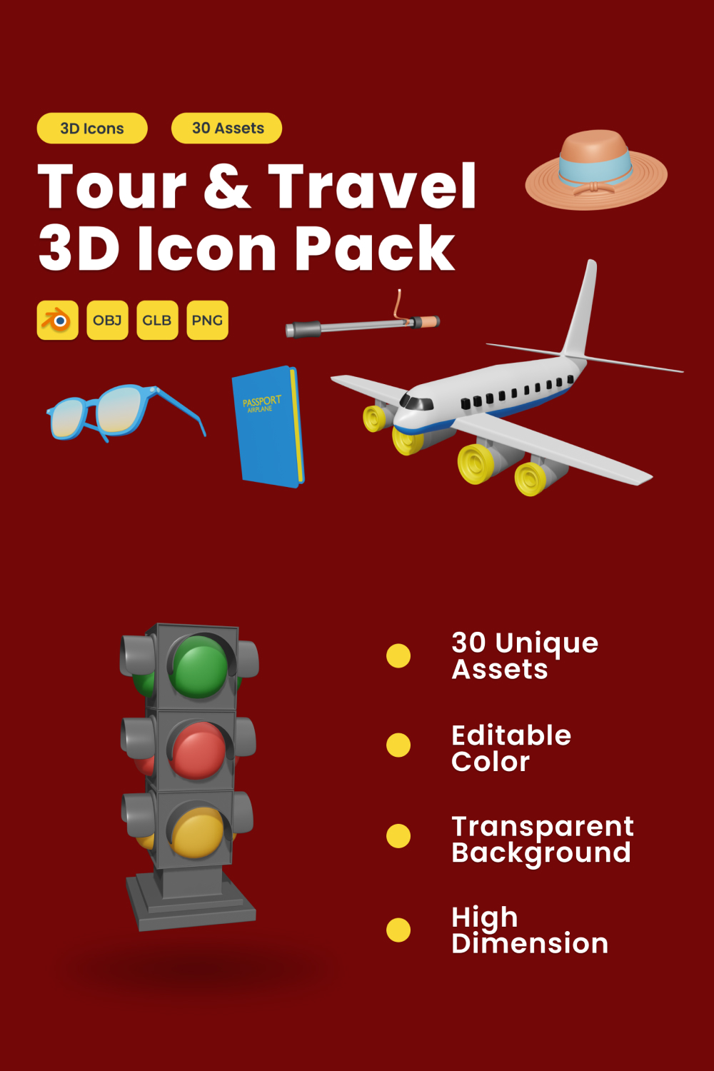 Tour and Travel 3D Icon Pack Vol 1 pinterest preview image.