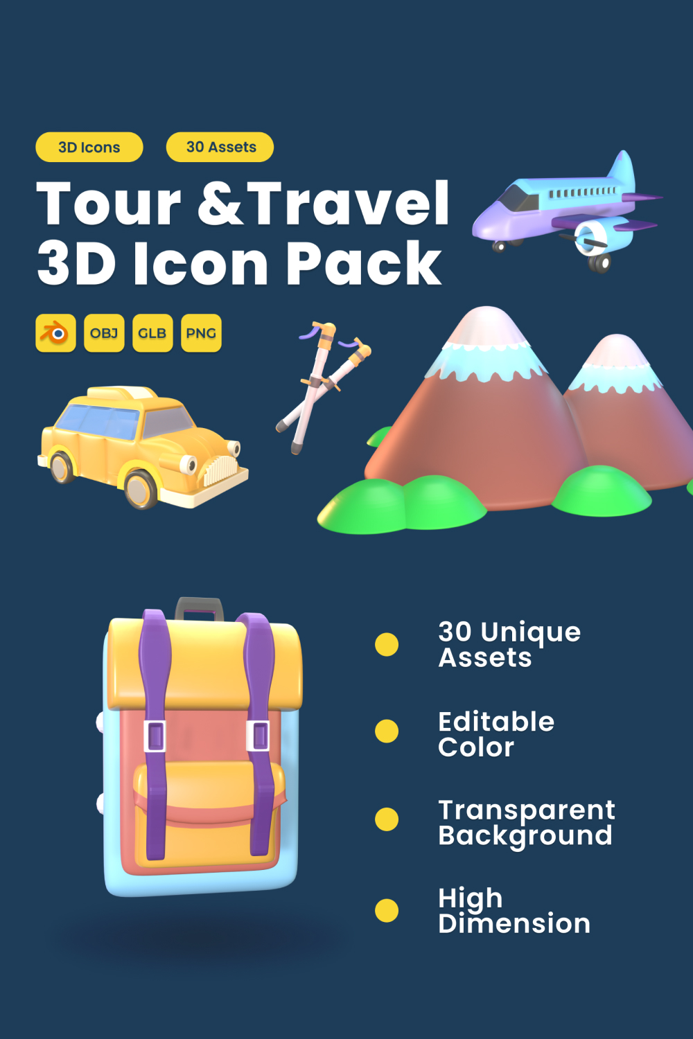 Tour and Travel 3D Icon Pack Vol 5 pinterest preview image.