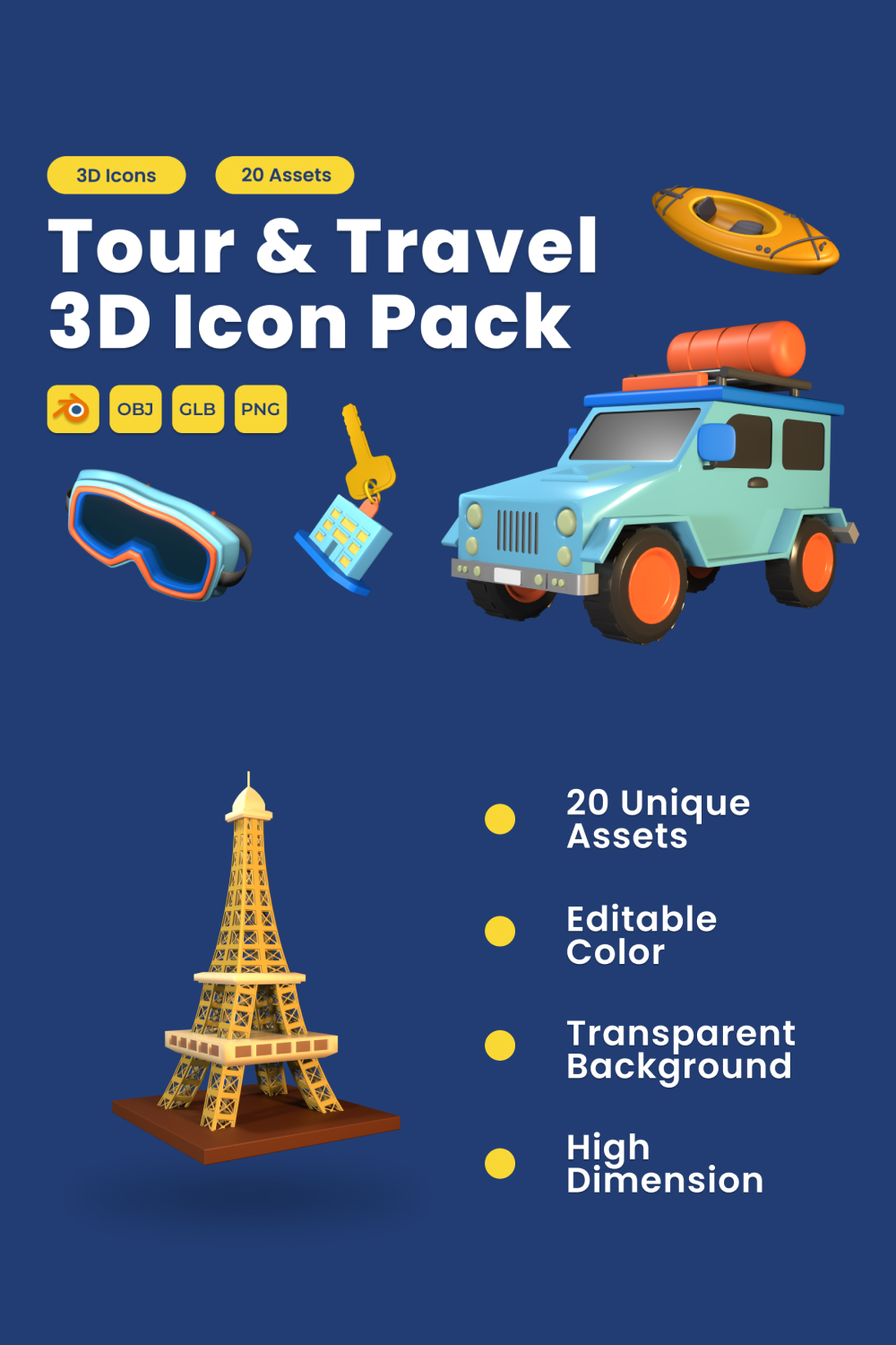 Tour and Travel 3D Icon Pack Vol 4 pinterest preview image.