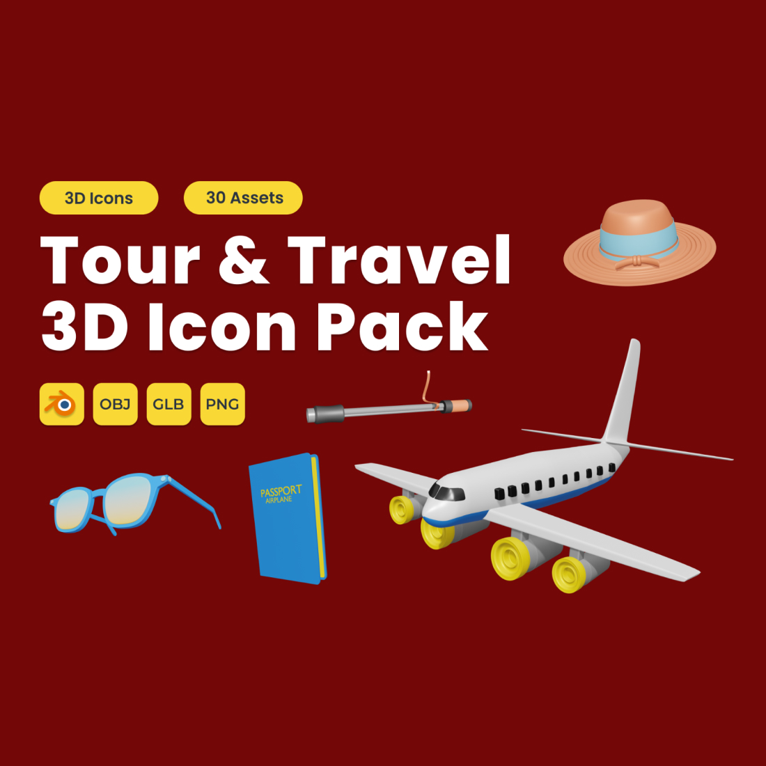 Tour and Travel 3D Icon Pack Vol 1 preview image.