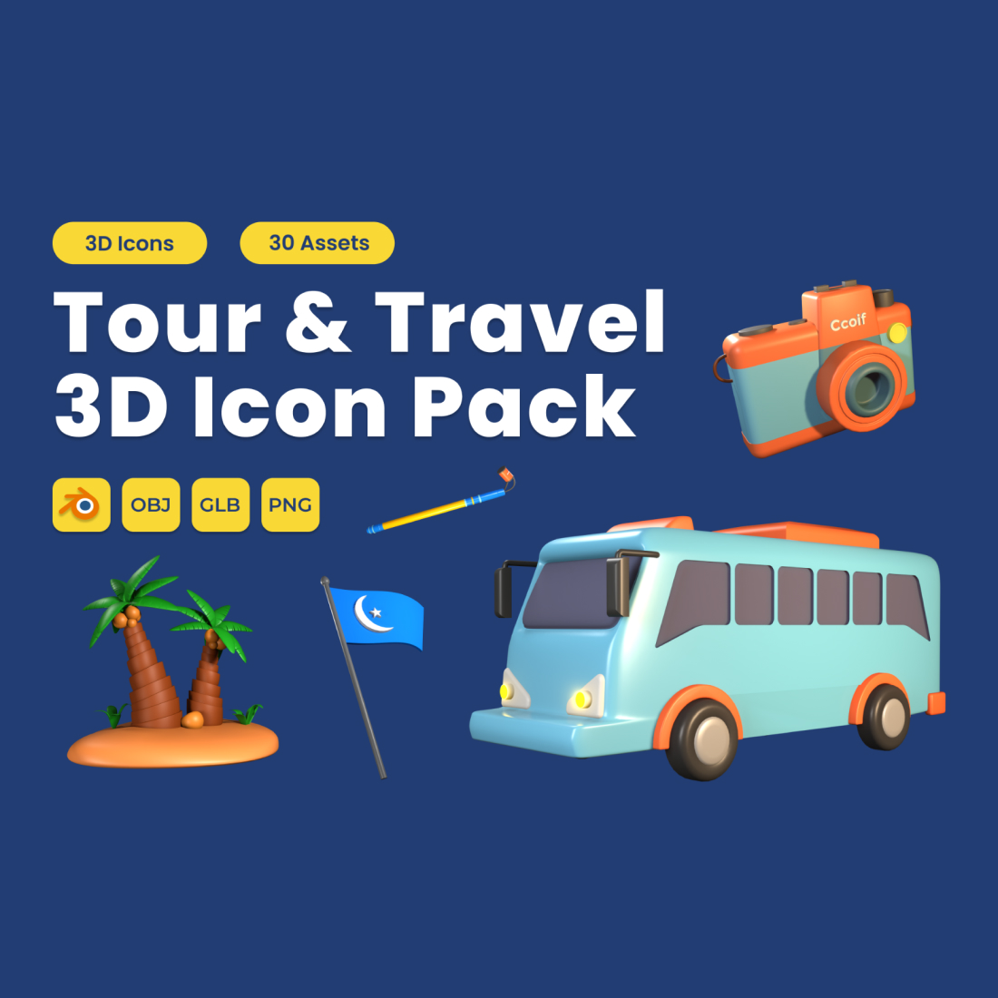 Tour and Travel 3D Icon Pack Vol 3 preview image.