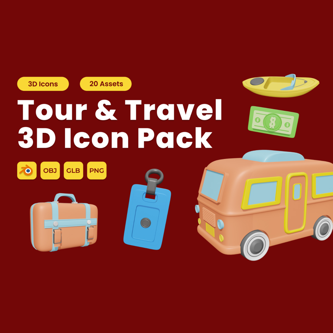 Tour and Travel 3D Icon Pack Vol 2 preview image.