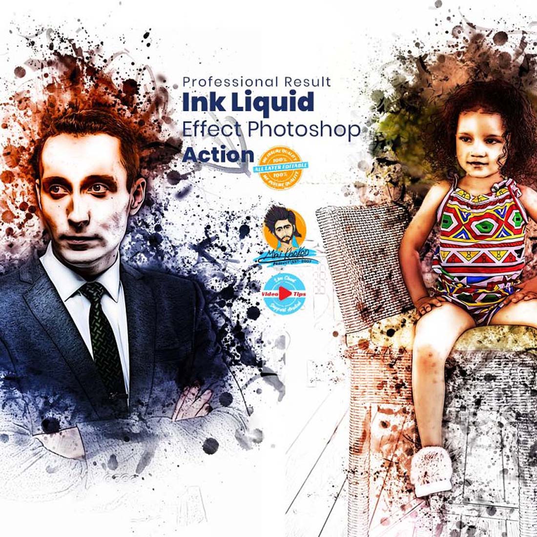 Ink Liquid Effect Photoshop Action cover image.