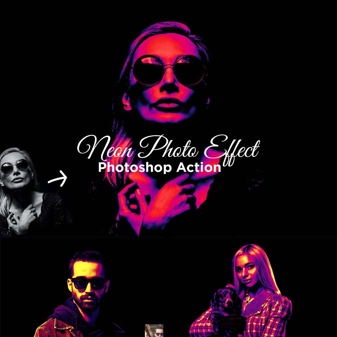 Neon Photo Effect Photoshop Action cover image.