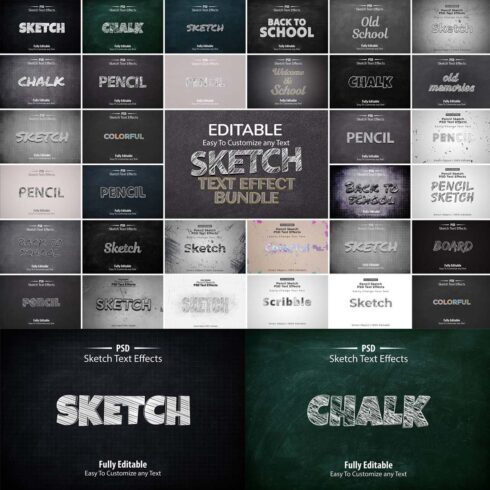 Editable Sketch Text Effect Bundle cover image.