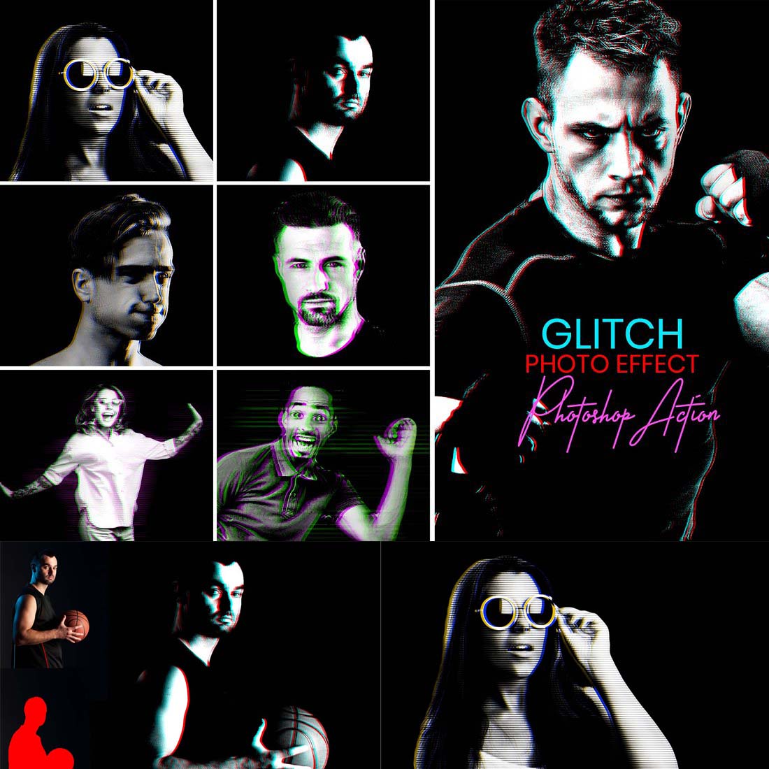 Glitch Photoshop Actions cover image.