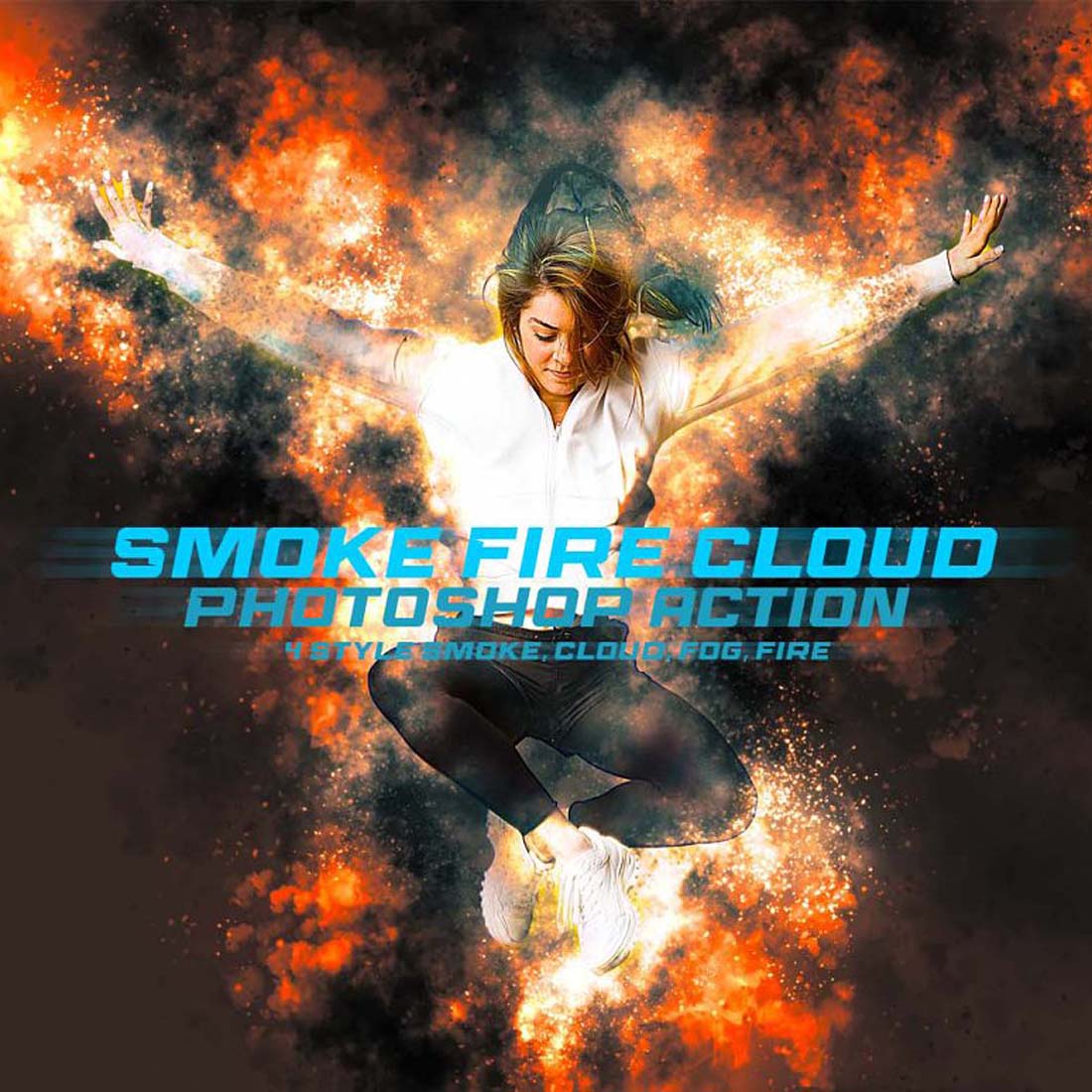 Smoke Fire Cloud Photoshop Action cover image.