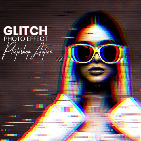 Glitch Photo Effect Photoshop Action cover image.