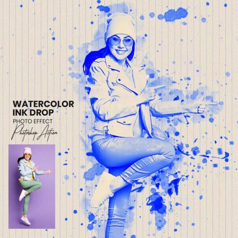 Watercolor ink Drop Photoshop Action cover image.