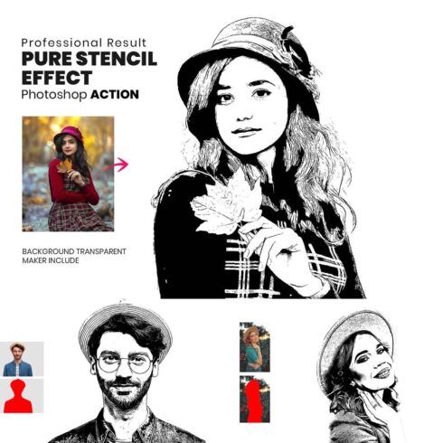 Pure Stencil Photoshop Action cover image.