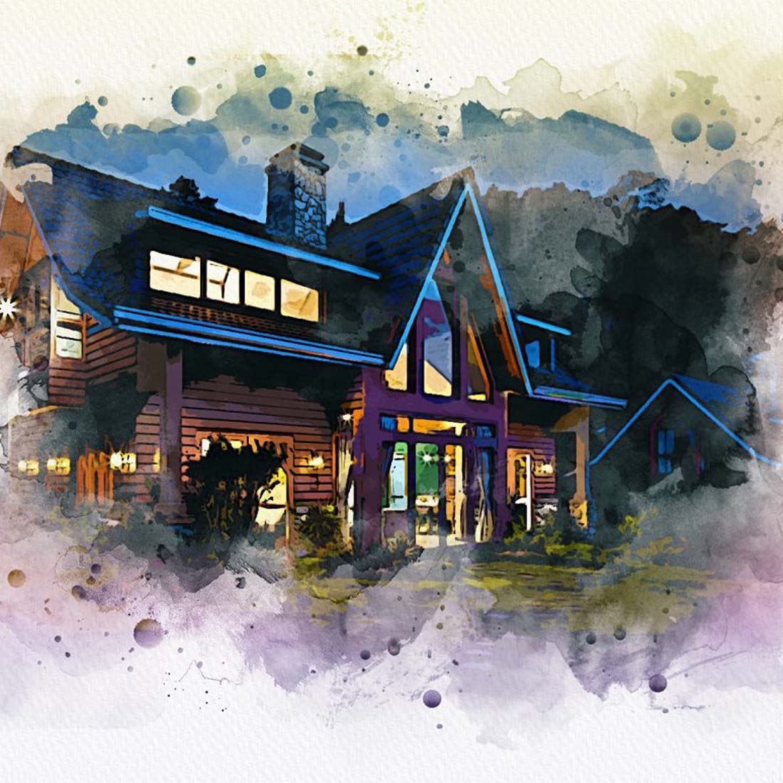 House Watercolor Painting Effect preview image.